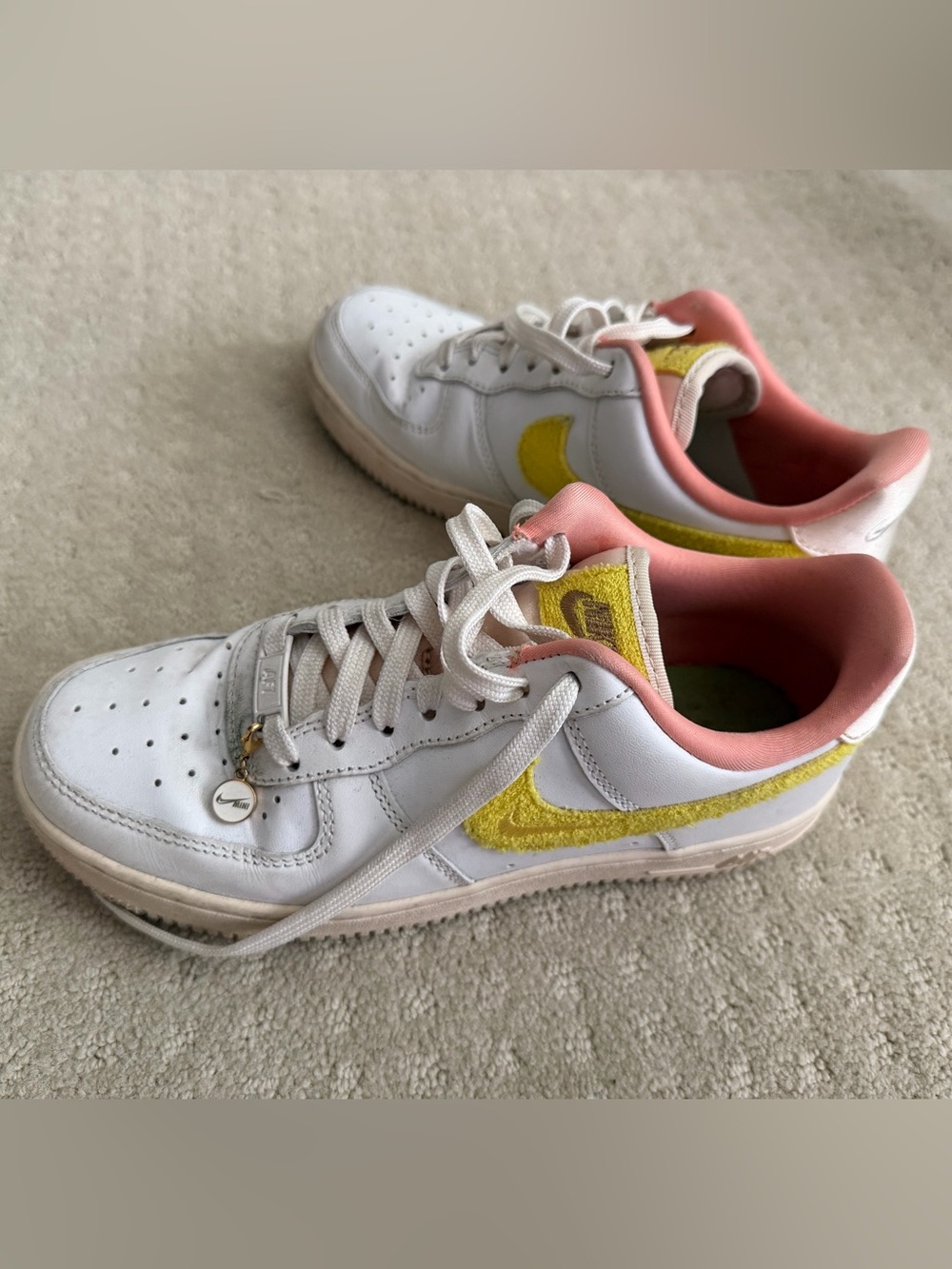 Nike Air Force 1 Women’s White Sneakers (Limited Edition Mama, Pink & Yellow)